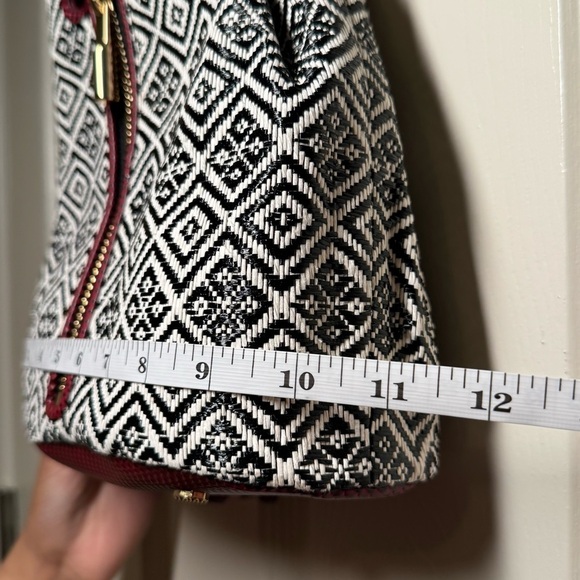 Elizabeth and James Geometric Bucket Bag – Black/White with Burgundy Strap - Picture 14 of 16